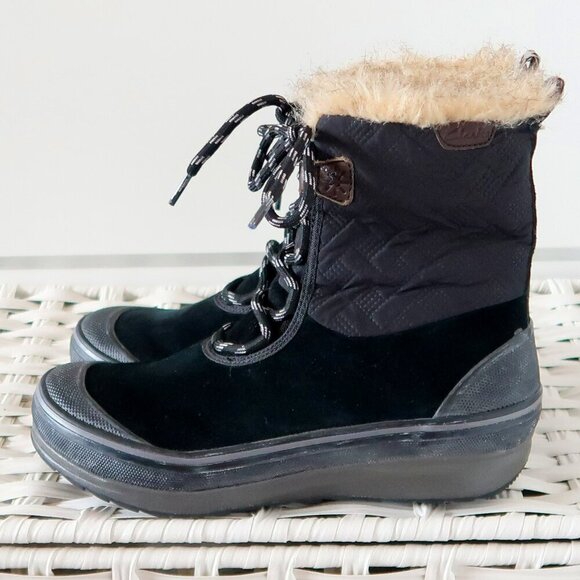 Clarks Suede Leather Nylon Rubber Fur Waterproof Lace-up Winter Rain Boots 7.5 - Picture 10 of 16